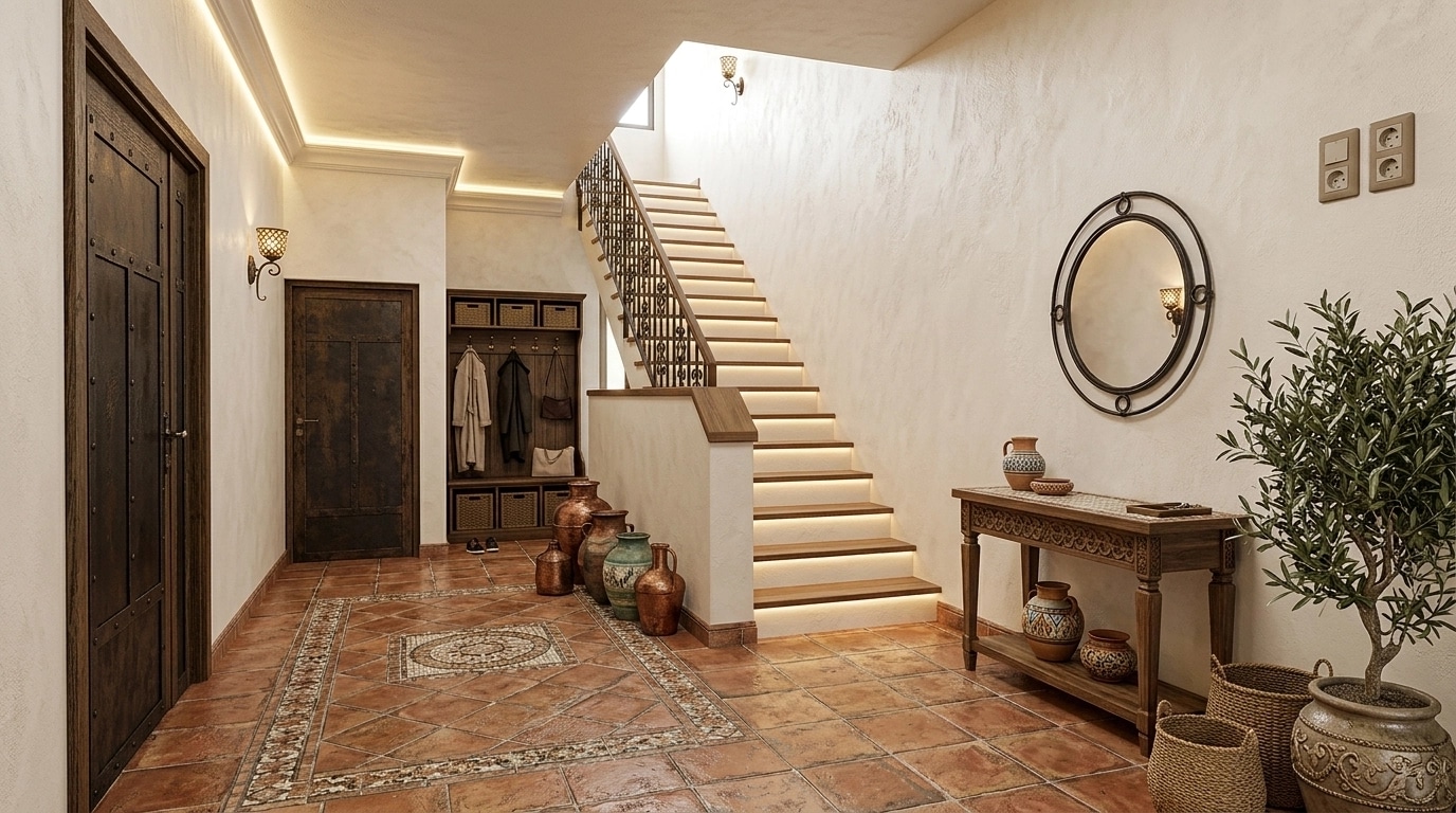 Hallway interior in Mediterranean style — photo by GenRoom AI