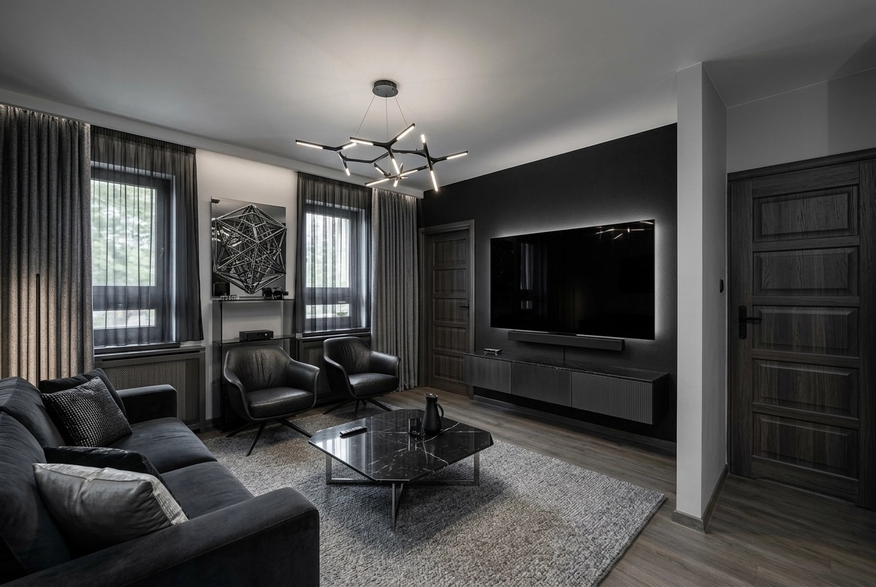 Blacktec Living Room design — interior photo by GenRoom AI