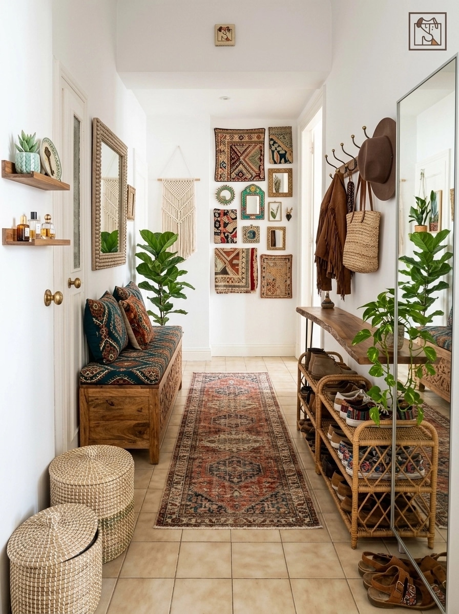 Hallway interior in Bohemian style — photo by GenRoom AI