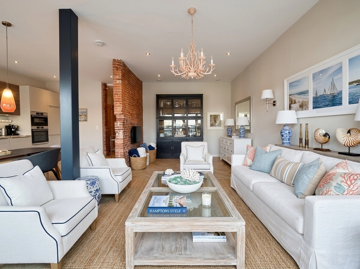 Interior design in Coastal / Hamptons style — Living Room by GenRoom AI