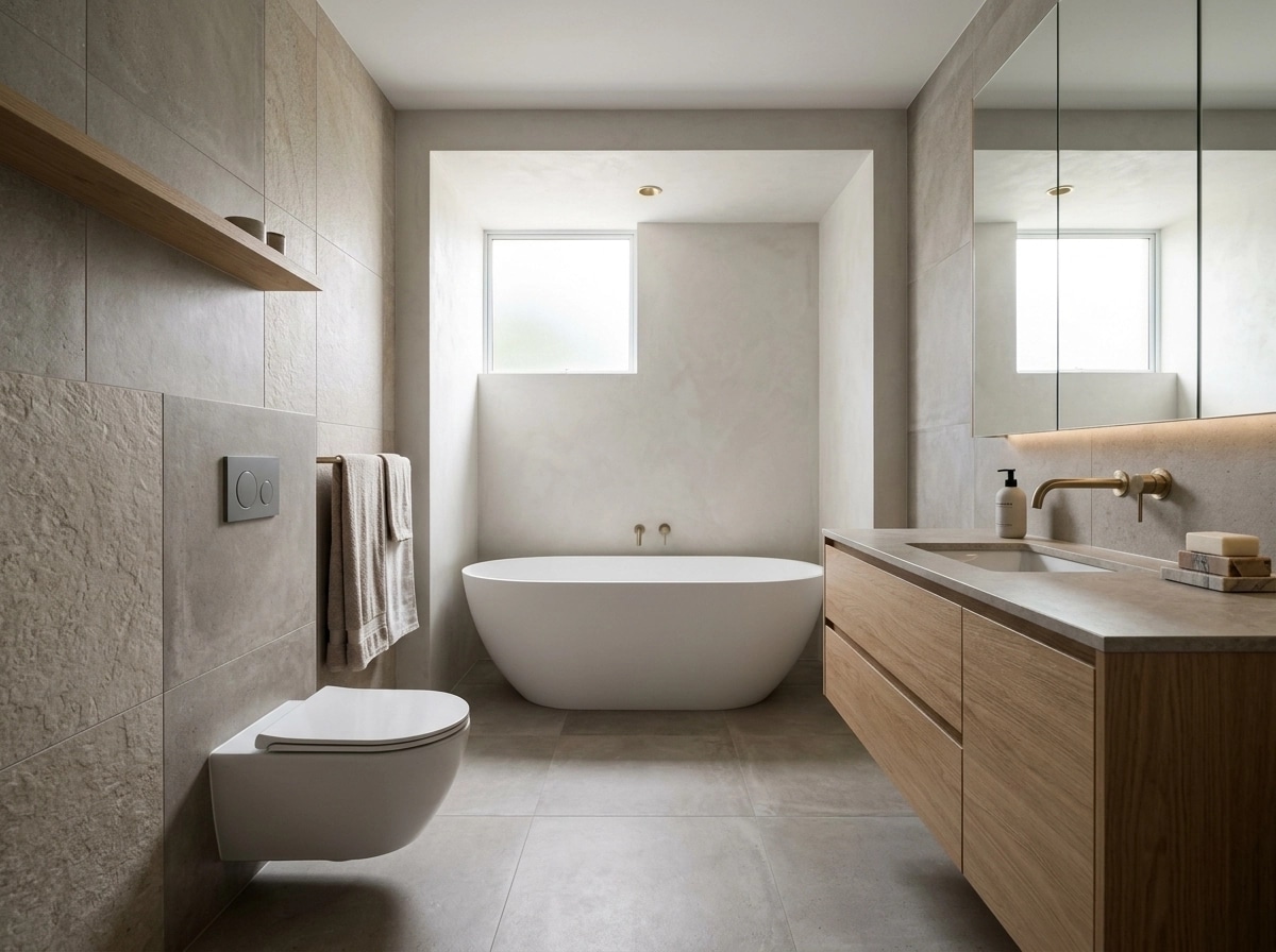 Bathroom interior in Minimalism style — photo by GenRoom AI
