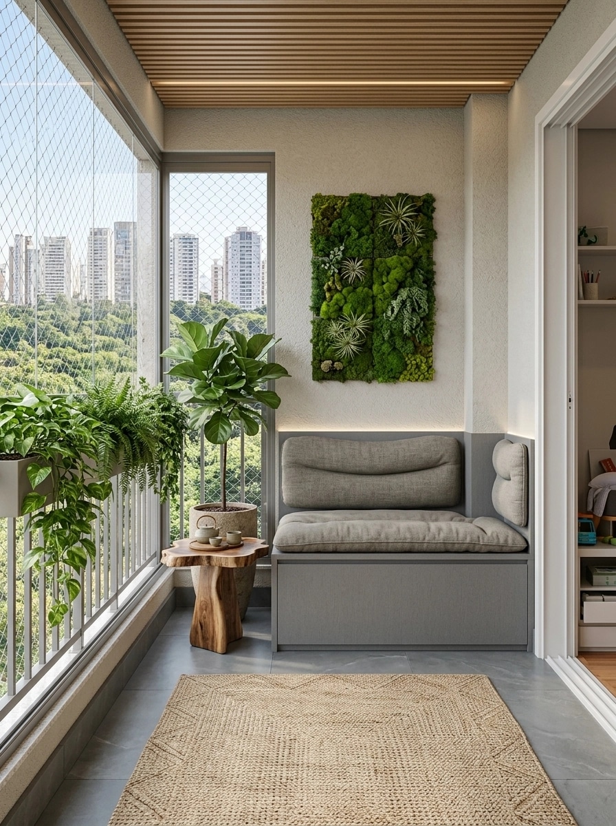 İç mekân tasarımı Biophilic stili — balcony GenRoom AI