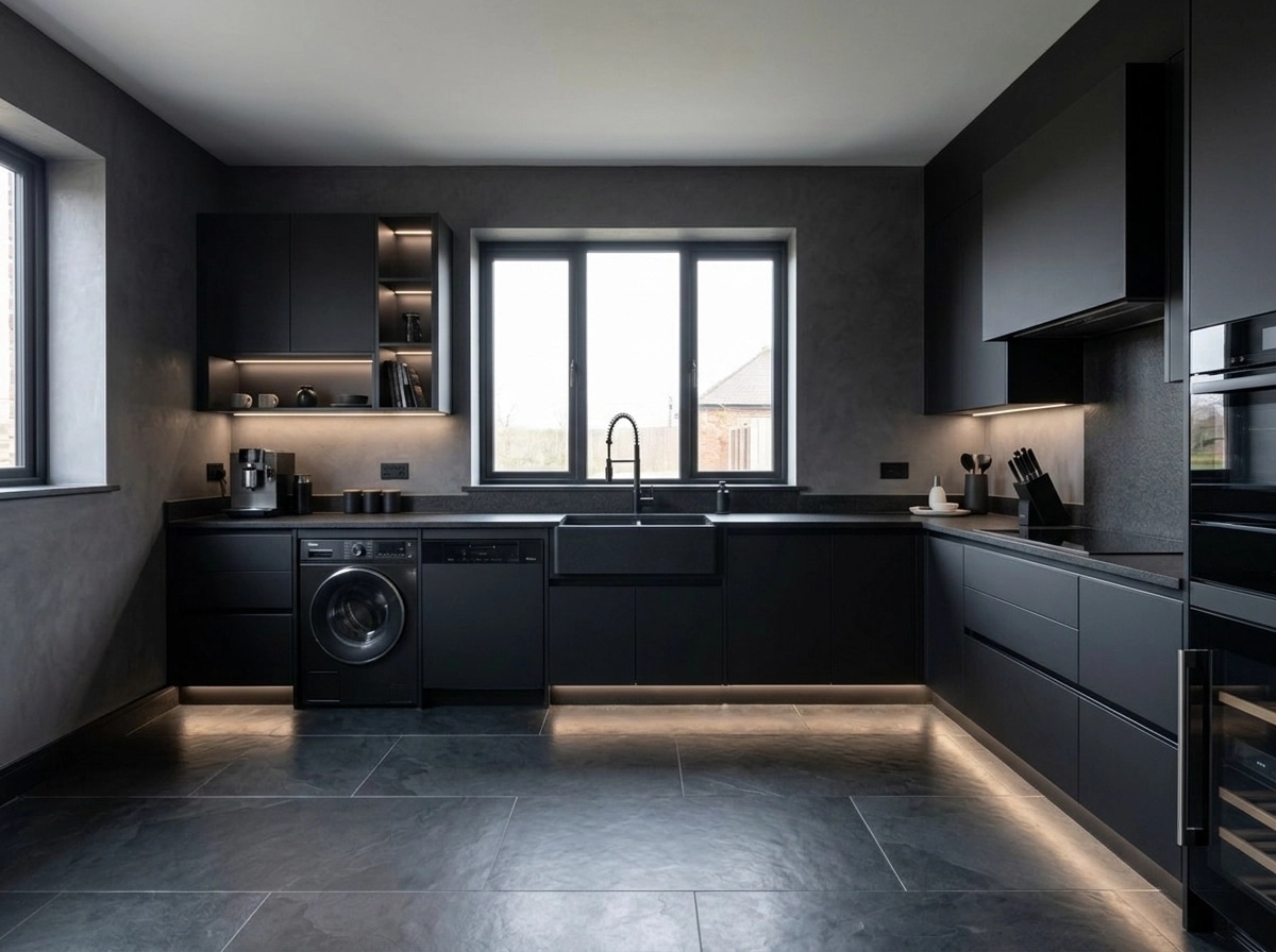 Kitchen interior in Blacktec style — photo by GenRoom AI