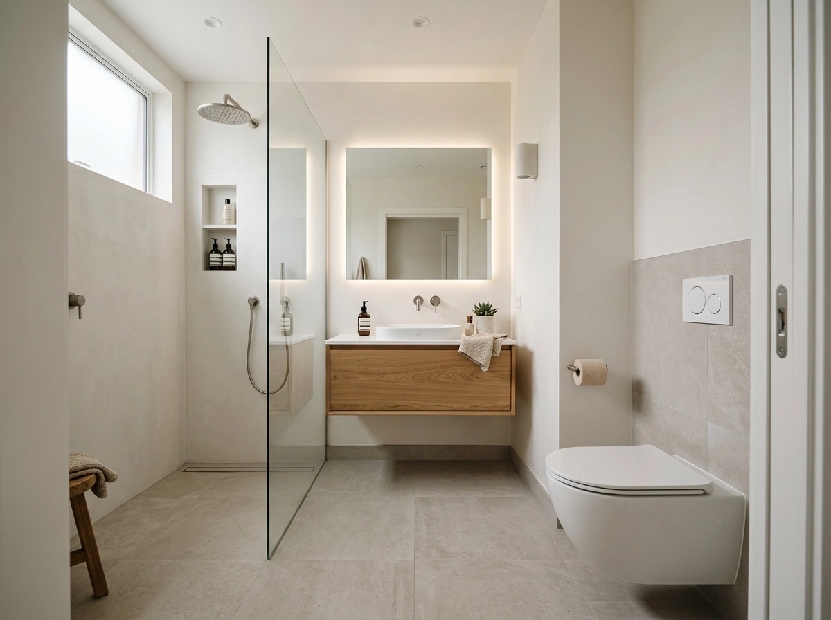 Bathroom interior in Minimalism style — photo by GenRoom AI