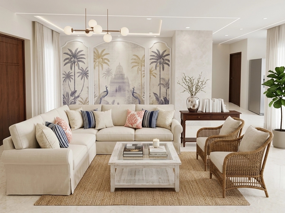 Coastal / Hamptons Living Room design — interior photo by GenRoom AI