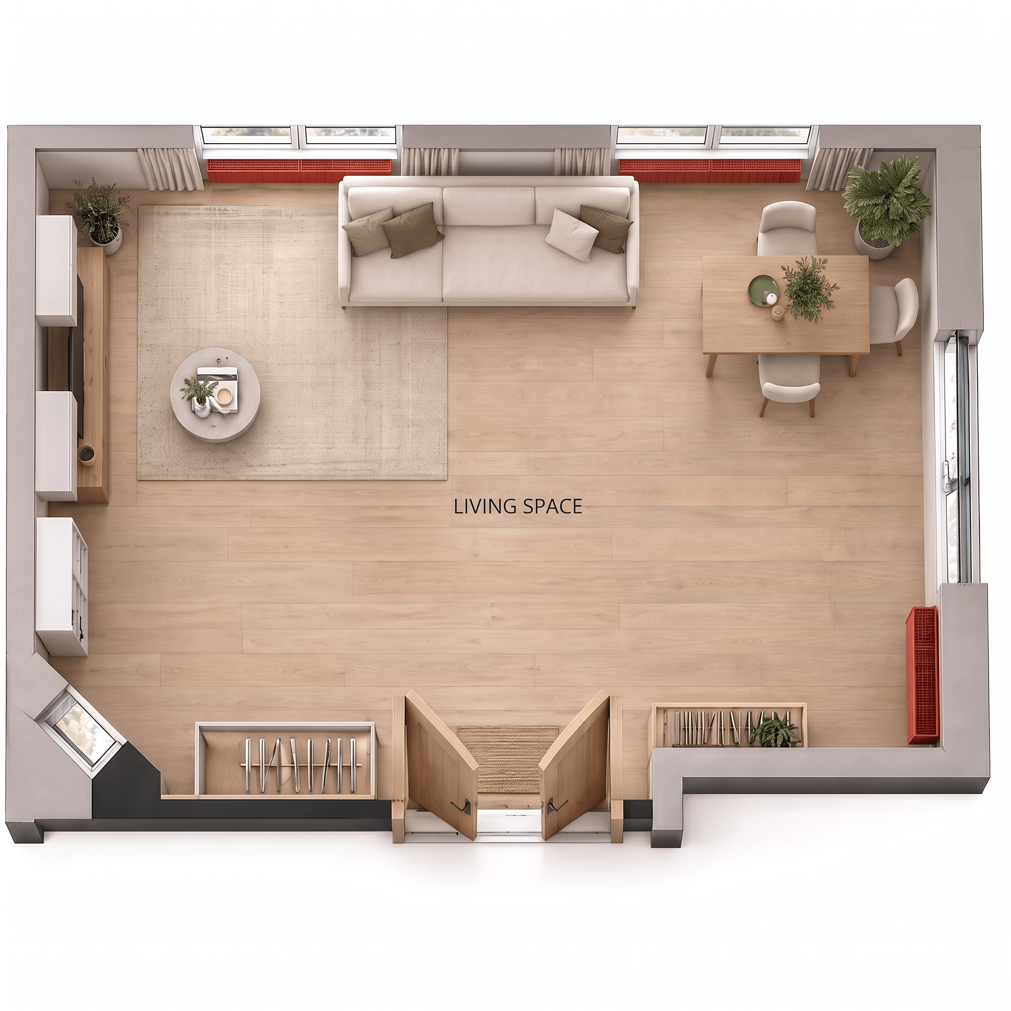 Design d'interni in stile Minimalism — Soggiorno di GenRoom AI
