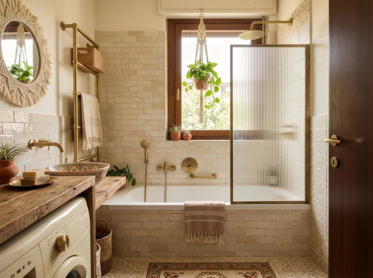 Bathroom interior in Bohemian style — photo by GenRoom AI