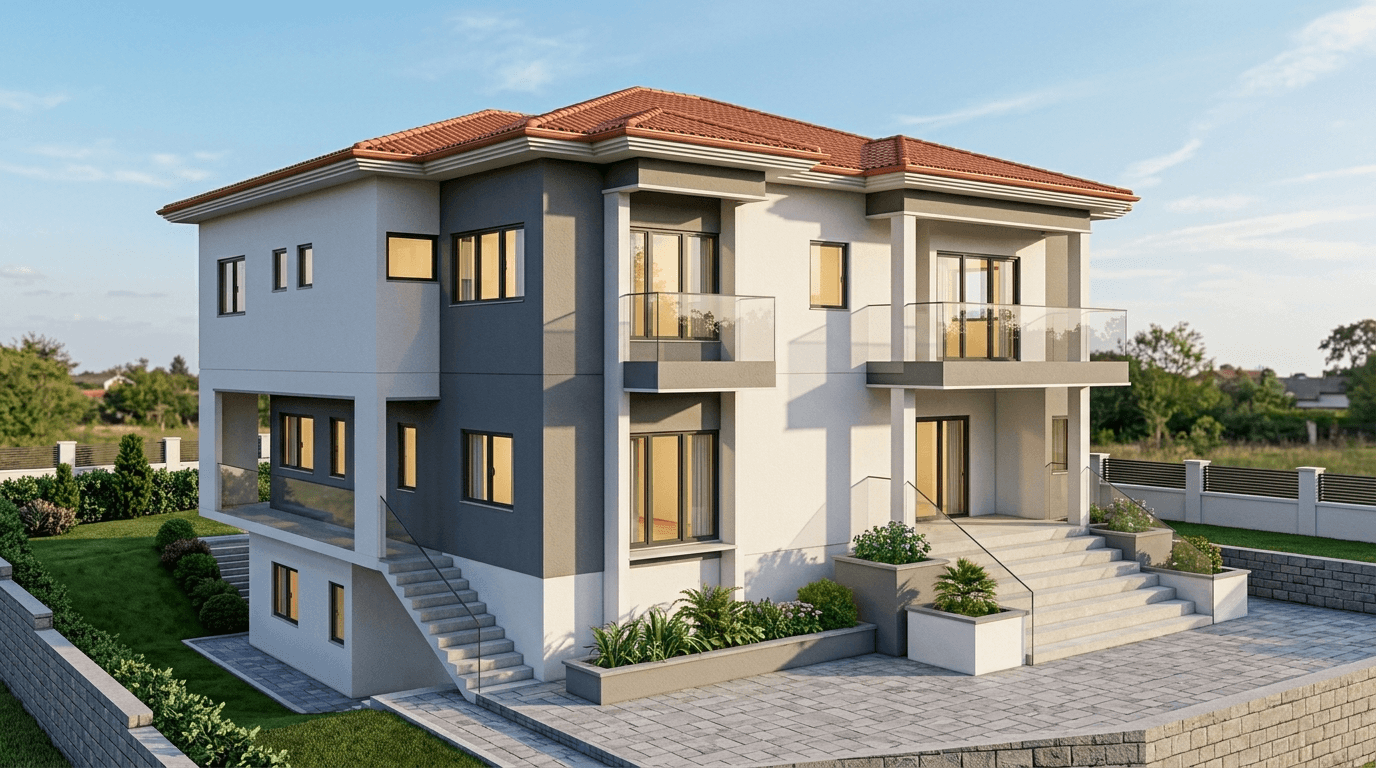 Fasaddesign i stilen Contemporary Facade — Fasad av GenRoom AI