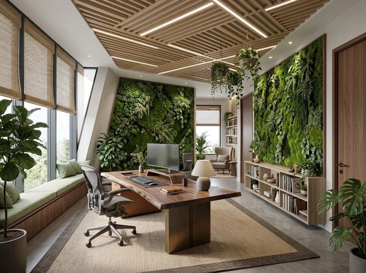 Office interior in Biophilic style — photo by GenRoom AI