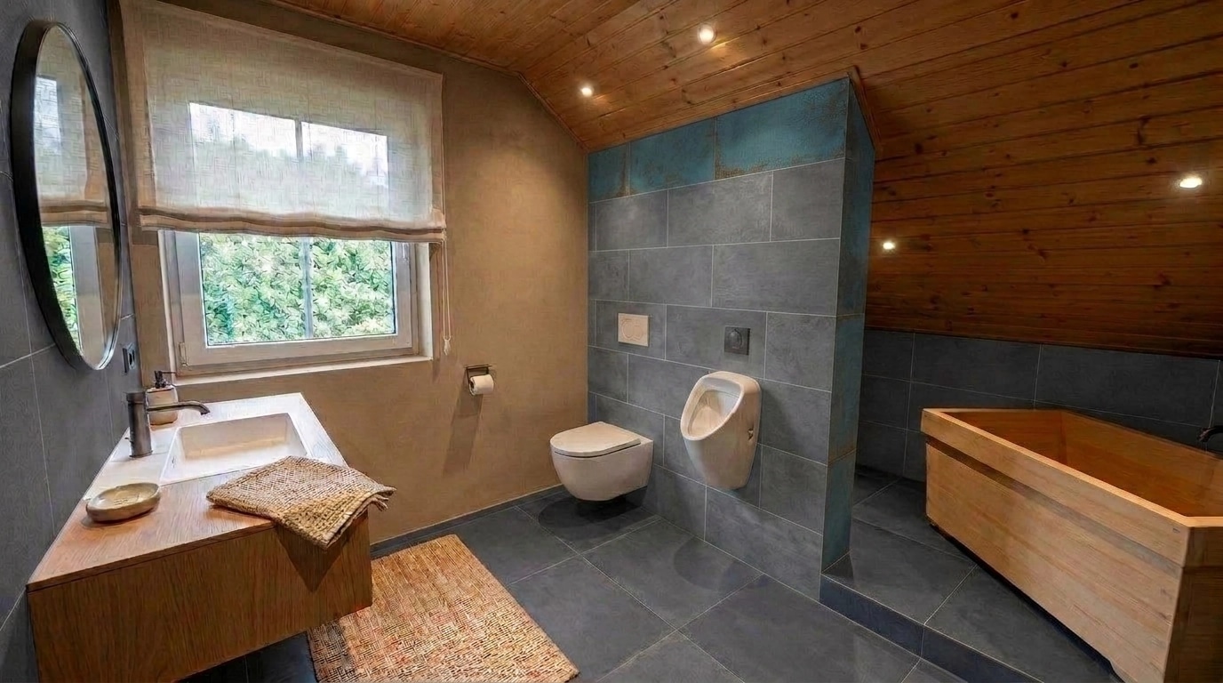 Bathroom interior in Japandi style — photo by GenRoom AI