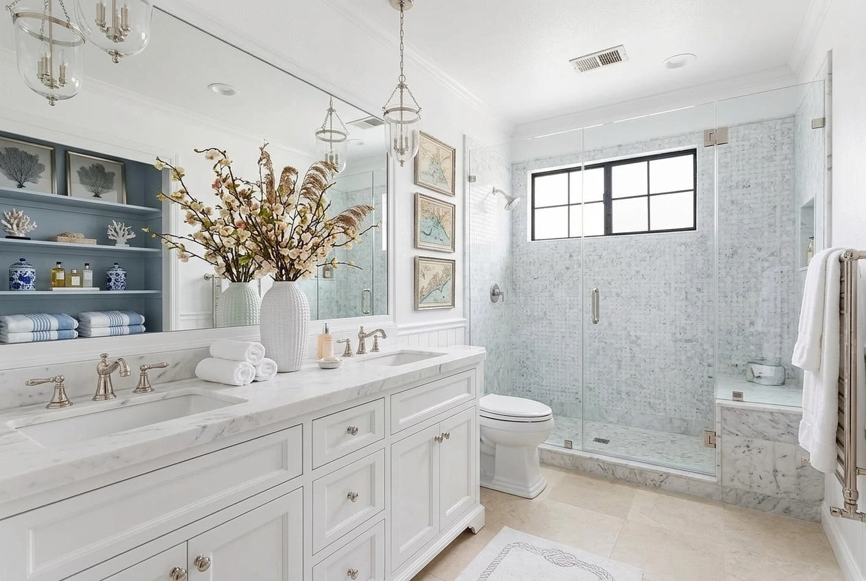 Interior desain di Coastal / Hamptons gaya — Kamar Mandi oleh GenRoom AI