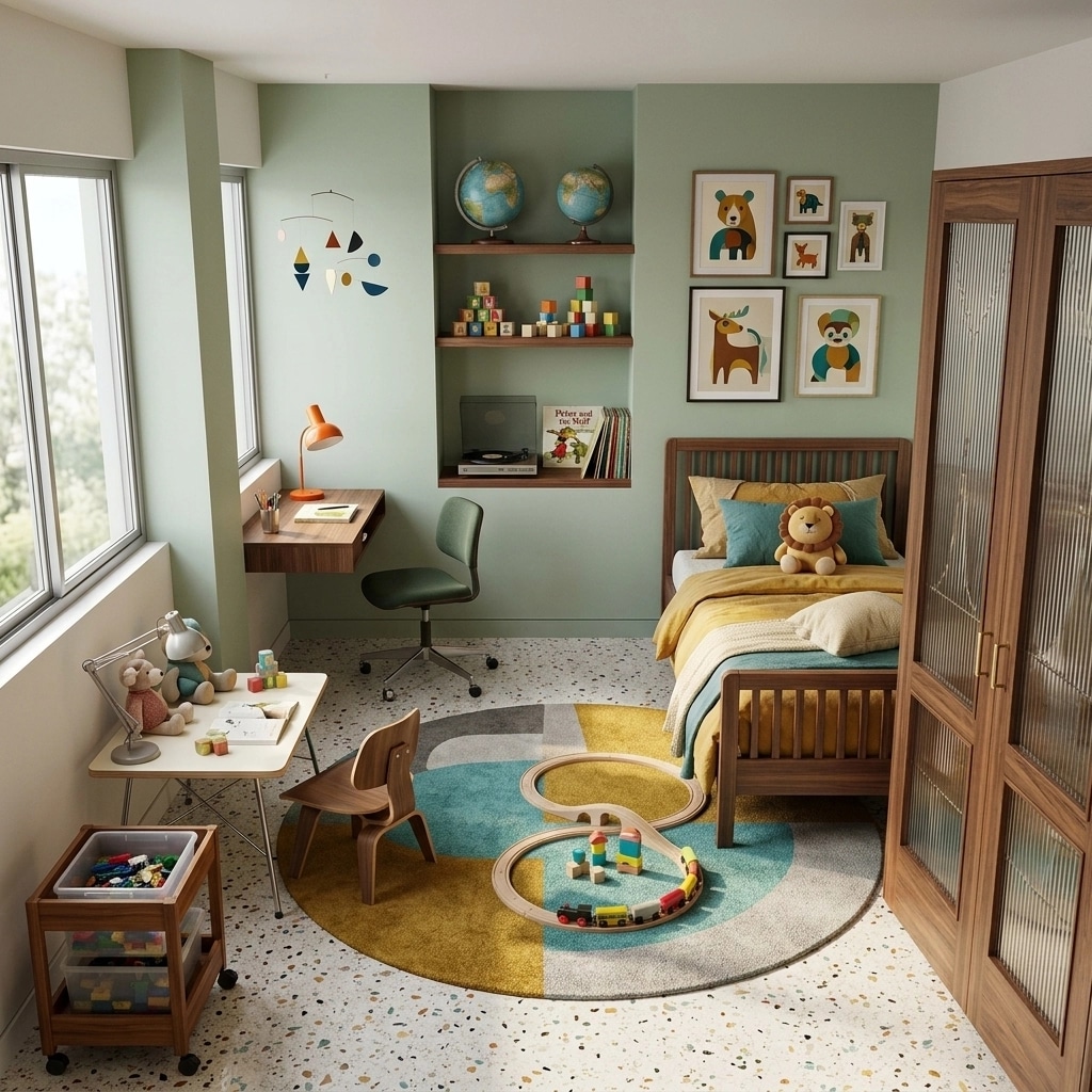 Mid-Century Modern Kids Room design — interior photo by GenRoom AI