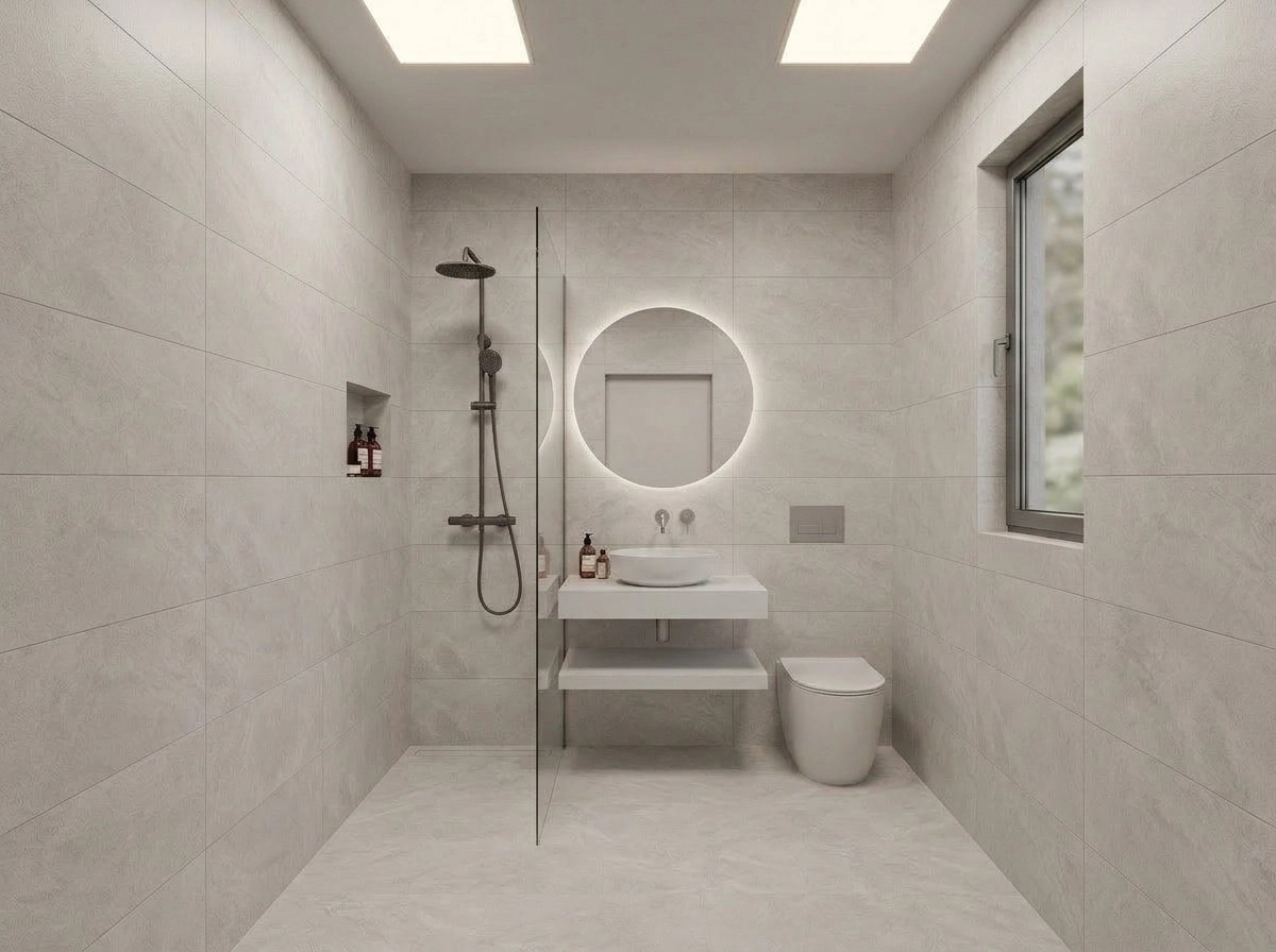 Bathroom interior in Minimalism style — photo by GenRoom AI