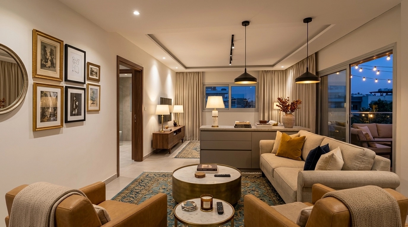 Innenraumdesign im Transitional-Stil — Wohnzimmer von GenRoom AI