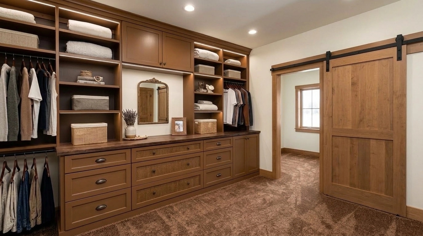 Interior design in Modern Farmhouse style — wardrobe by GenRoom AI