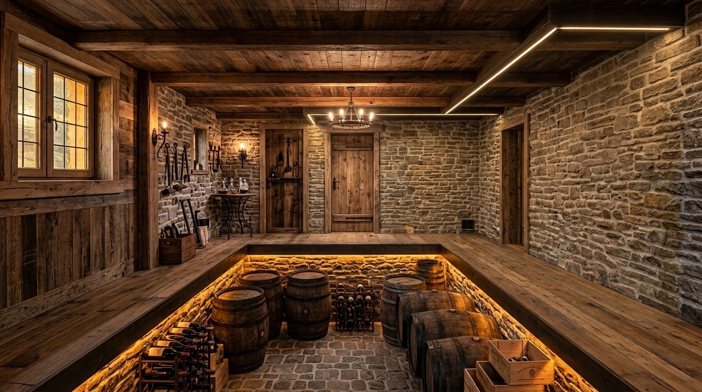 Interior design in Rustic style — basement by GenRoom AI