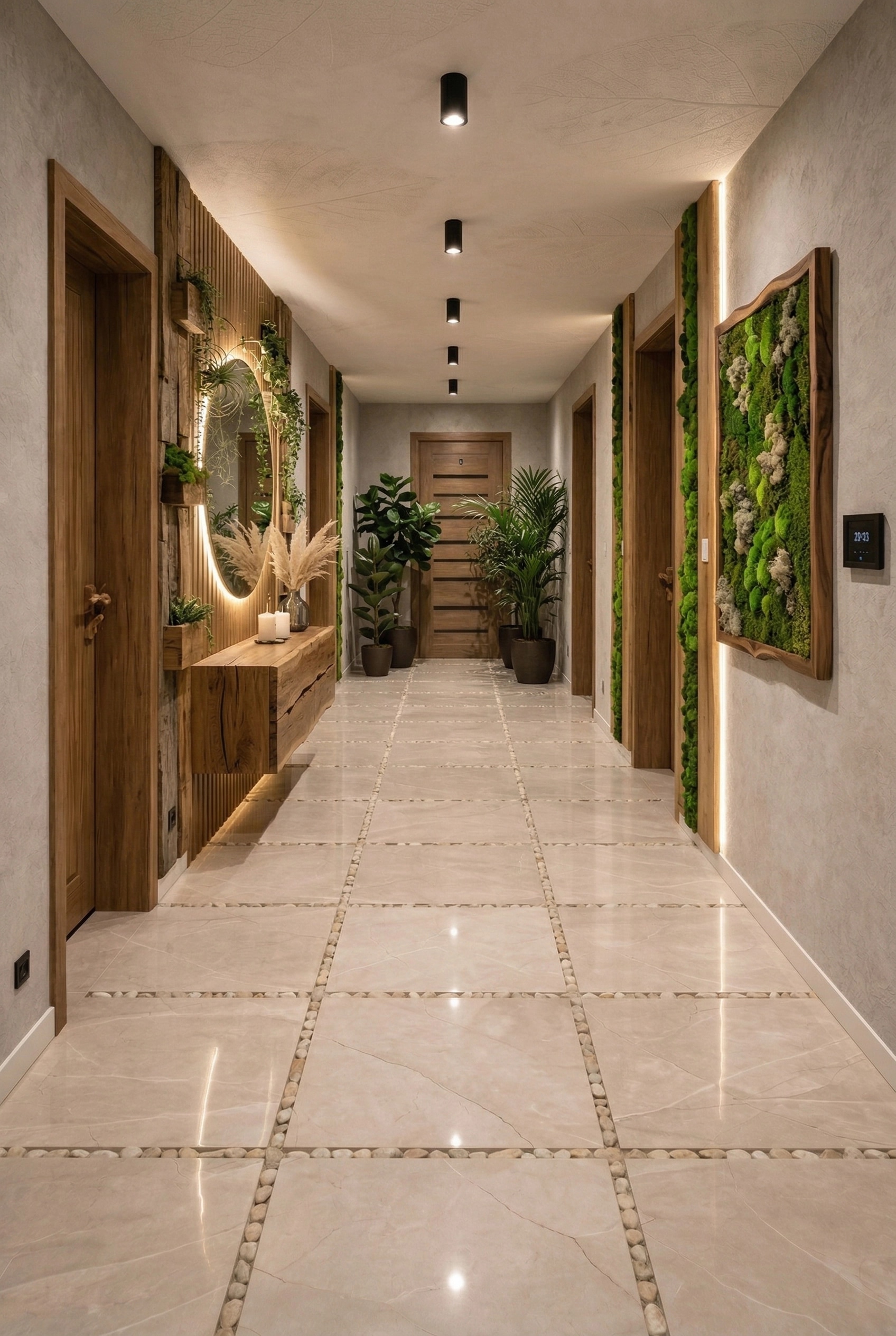 Biophilic Corridoio design — interior photo by GenRoom AI
