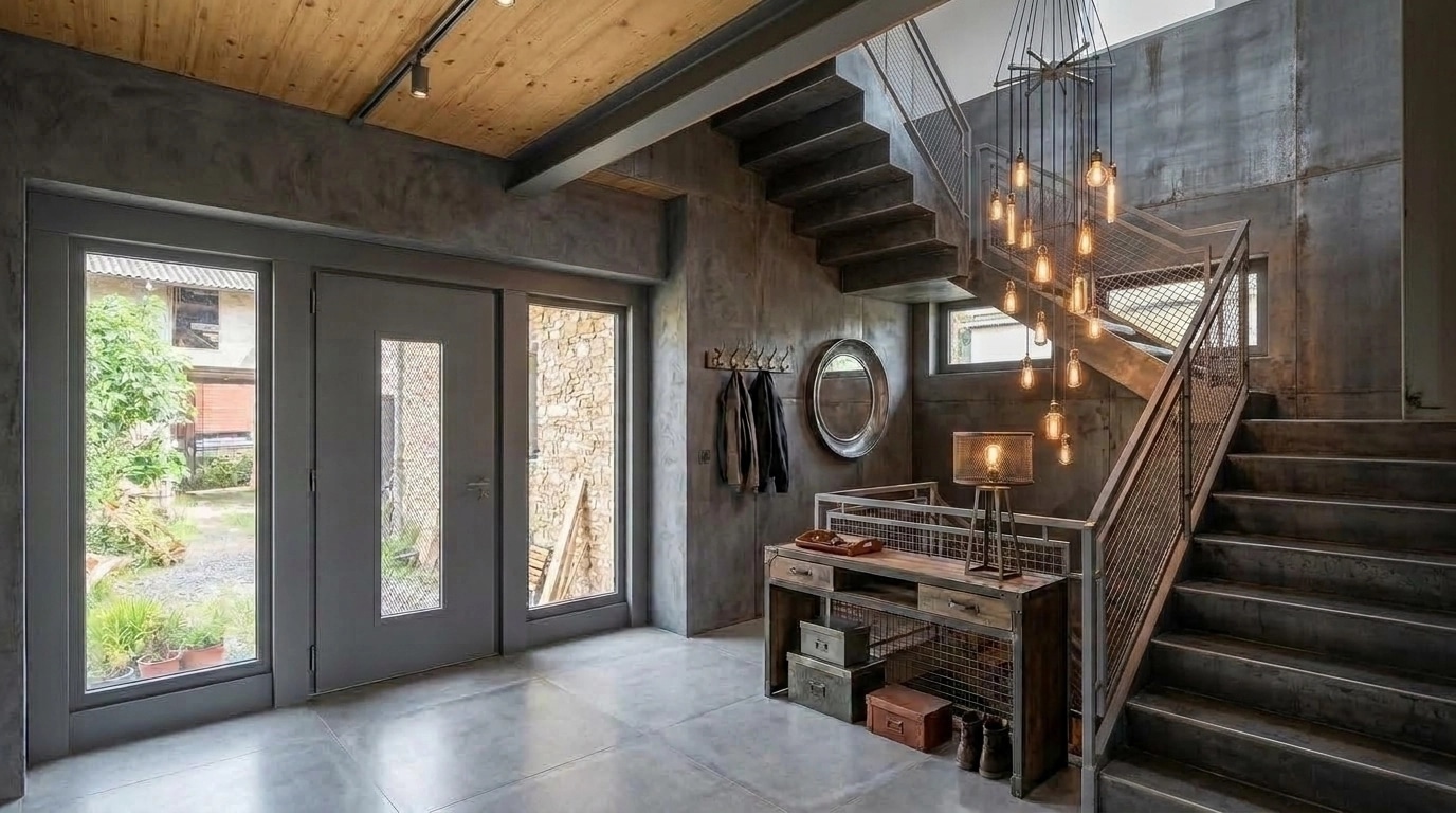 Hallway interior in Loft / Industrial style — photo by GenRoom AI