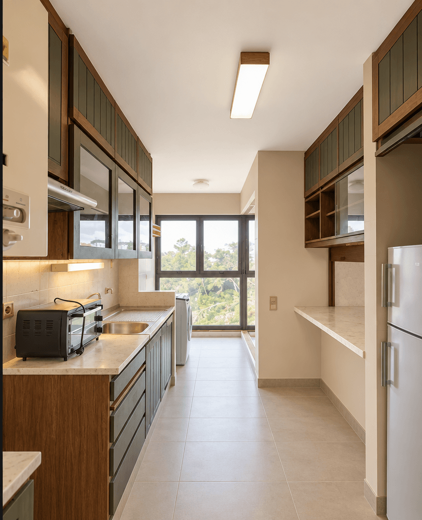 Kitchen interior in Mid-Century Modern style — photo by GenRoom AI