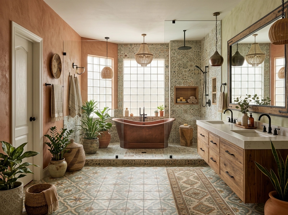 Bathroom interior in Bohemian style — photo by GenRoom AI