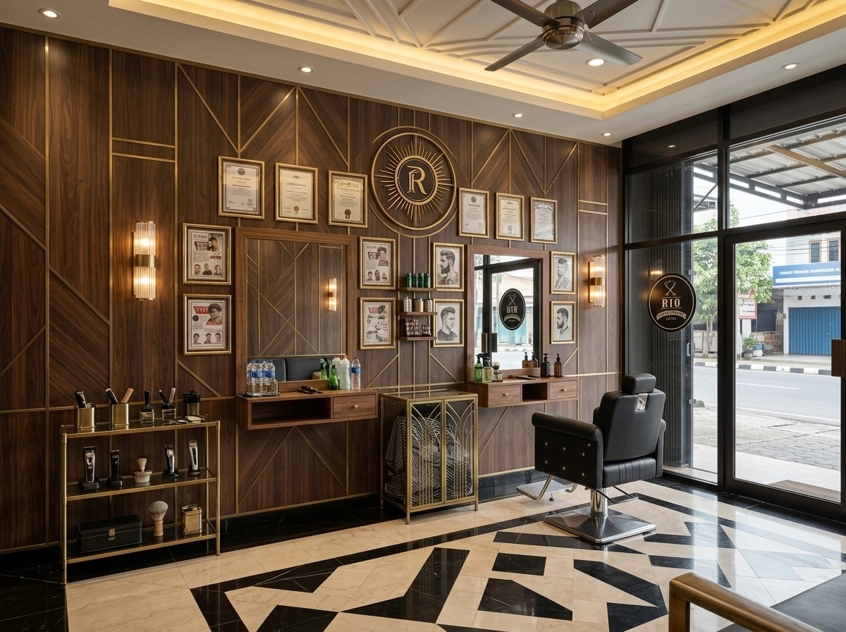 İç mekân tasarımı Art Deco stili — barbershop GenRoom AI