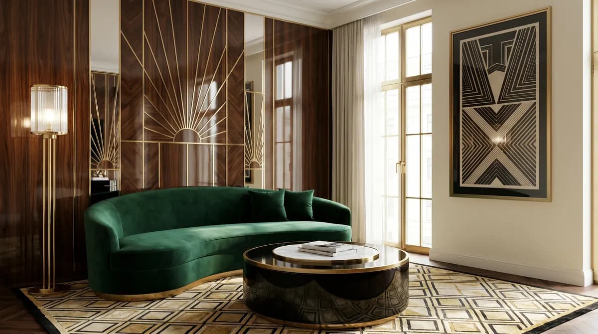 Art-déco-Wohnzimmer: 12 Designideen (2026)