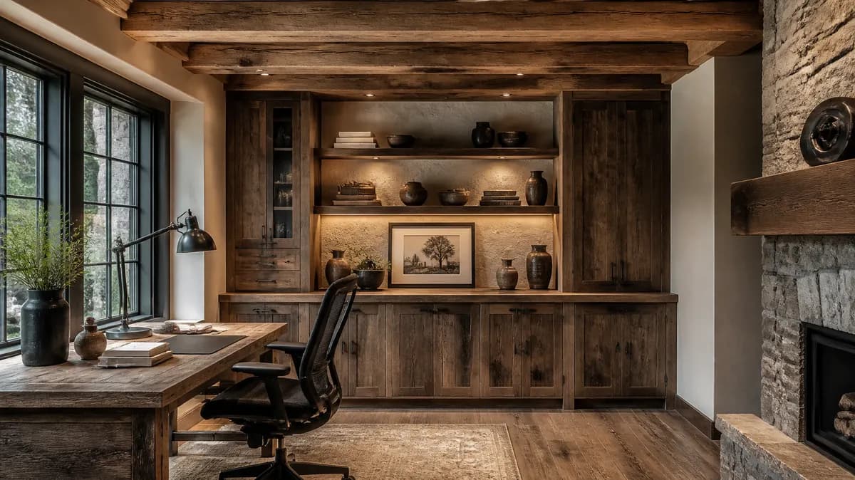 Reclaimed-oak slab desk on hand-forged iron legs