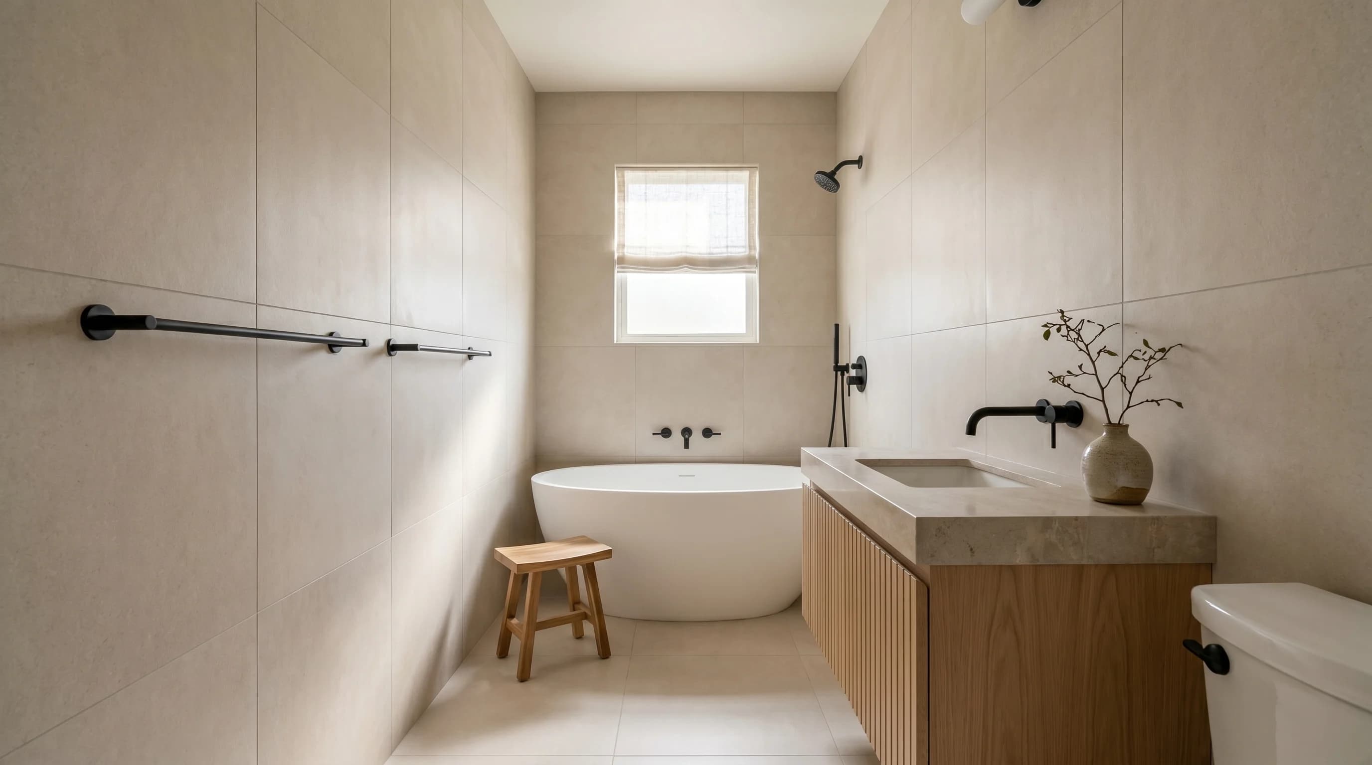 RENOVARE BAIE CU AI — Minimal Japandi