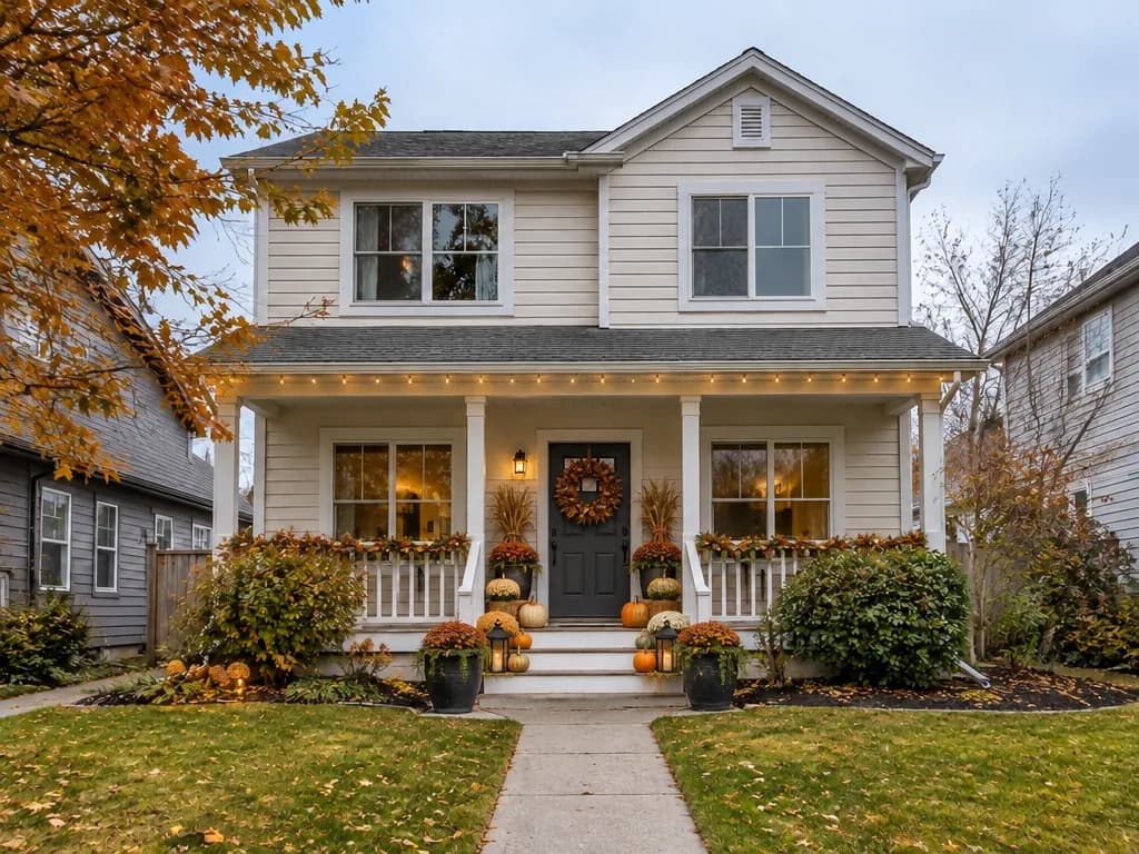 The same house front decorated for Thanksgiving in the GenRoom Studio