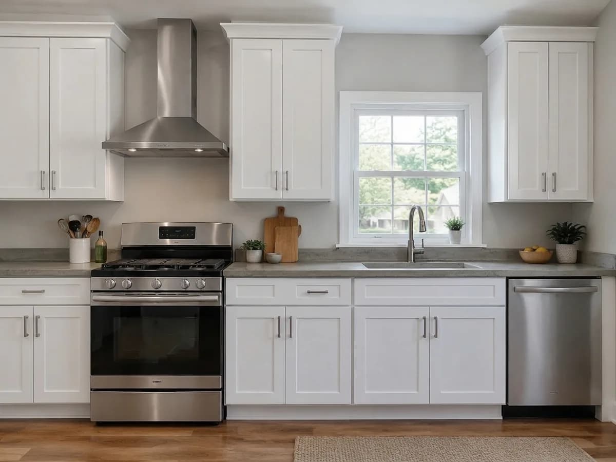 The same kitchen with a Concrete countertop