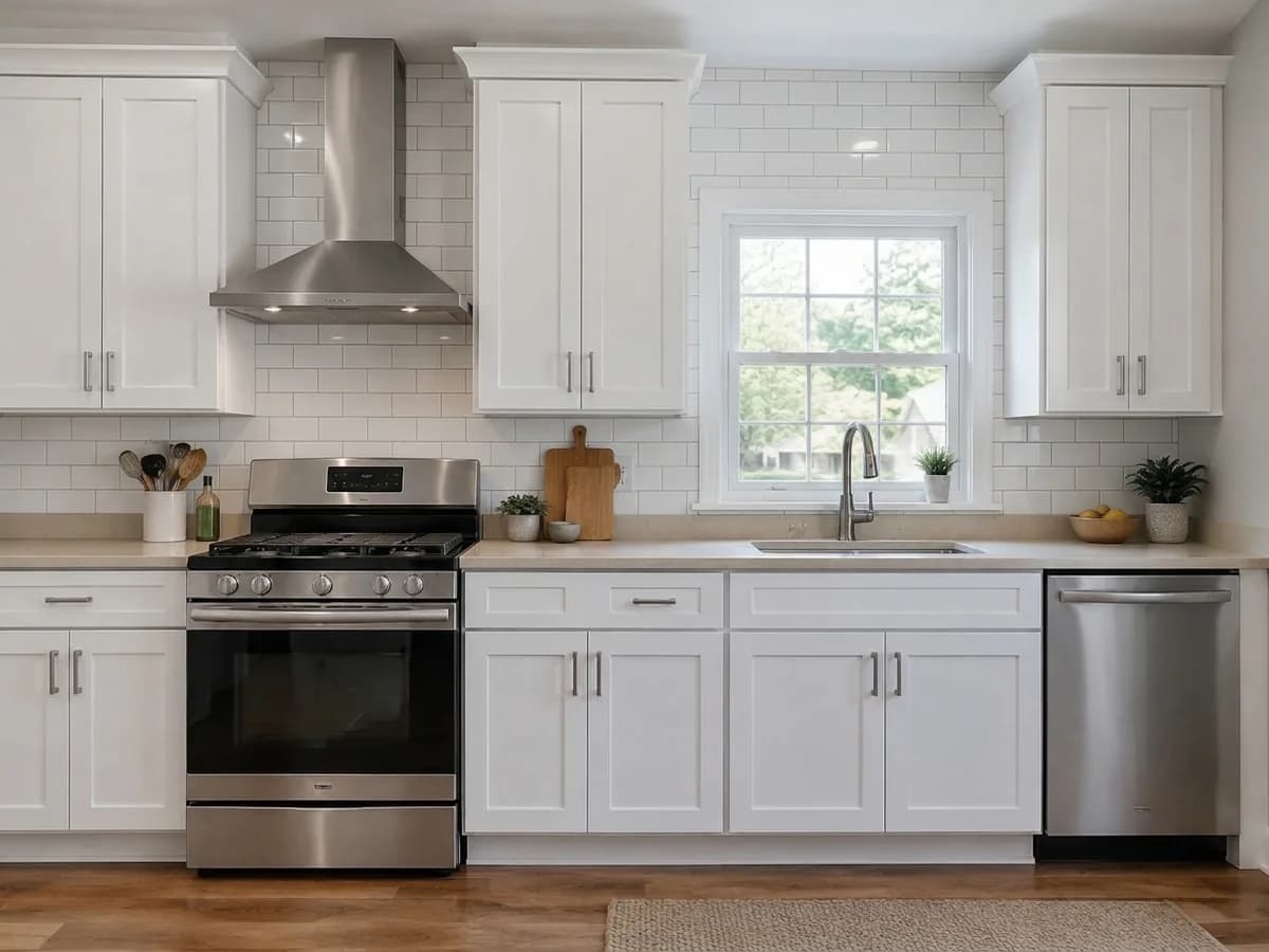 The same kitchen with a White subway tile backsplash