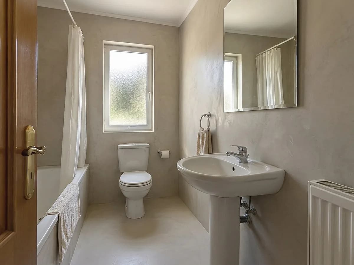 The same bathroom with Microcement tiles