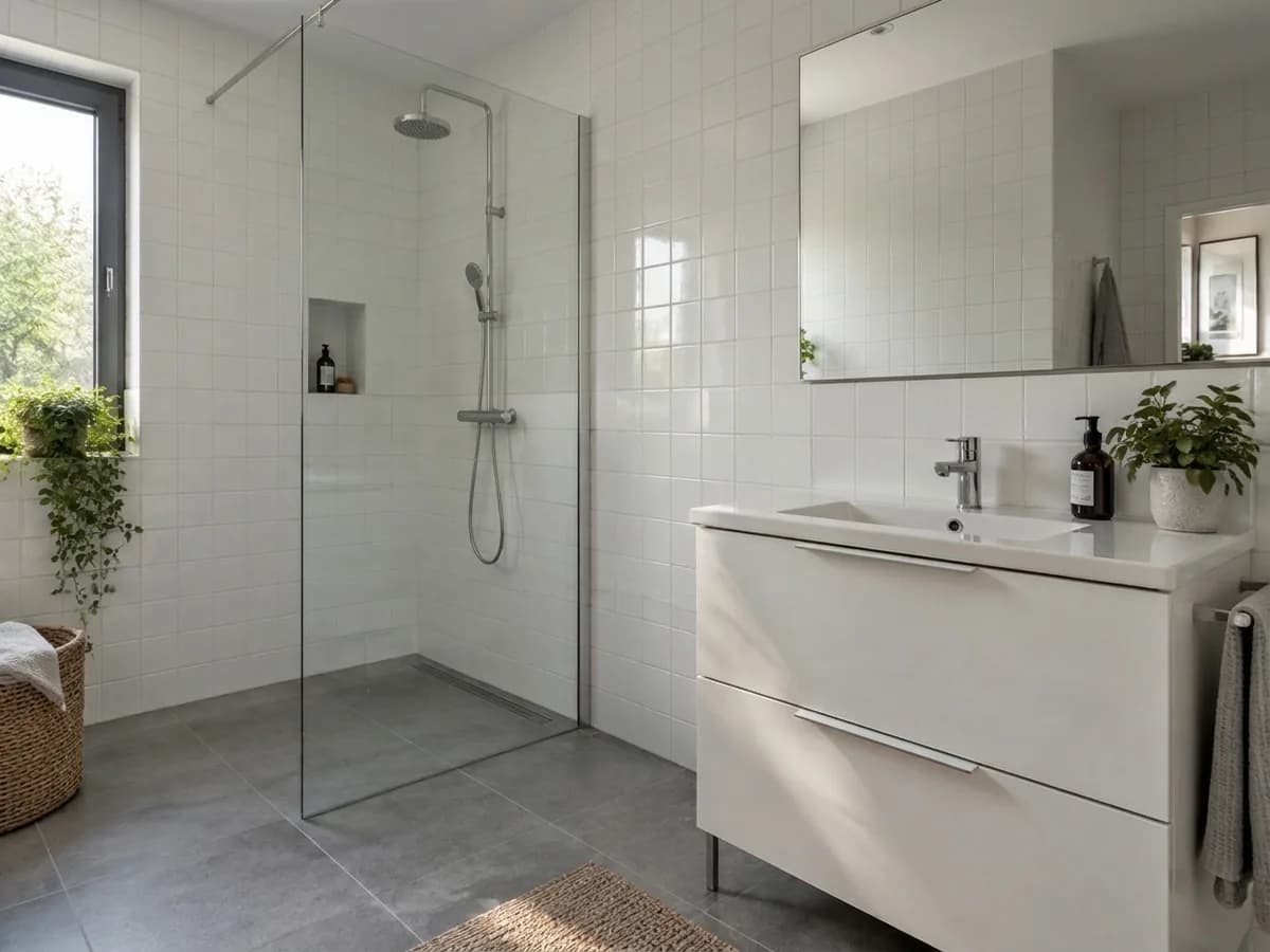 After — The same tiles to the ceiling