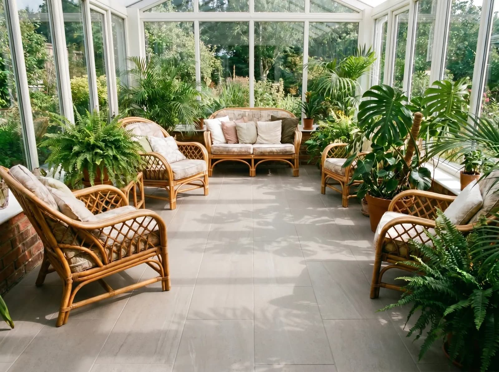 After: same room with Large-Format Porcelain surface — photorealistic AI material visualization