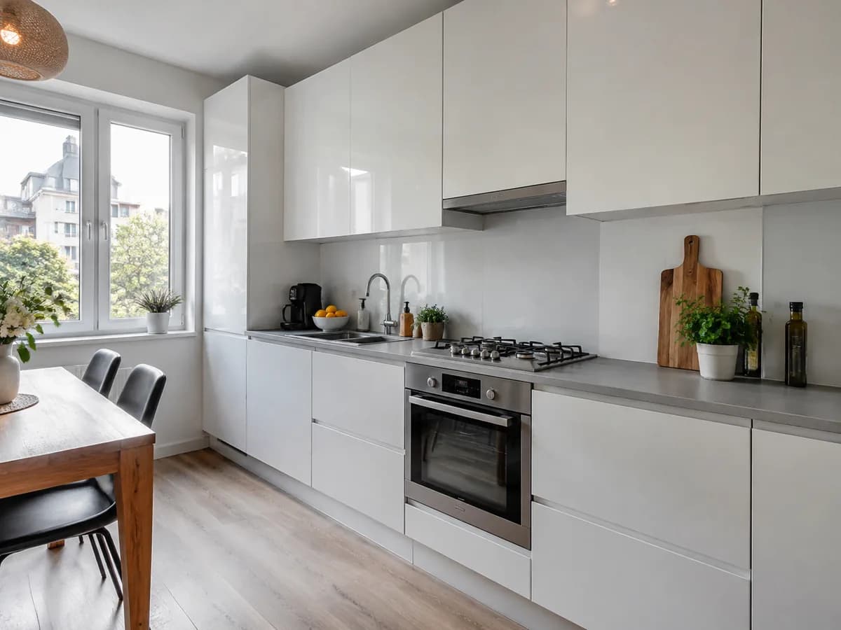 Before — Glossy white, no handles