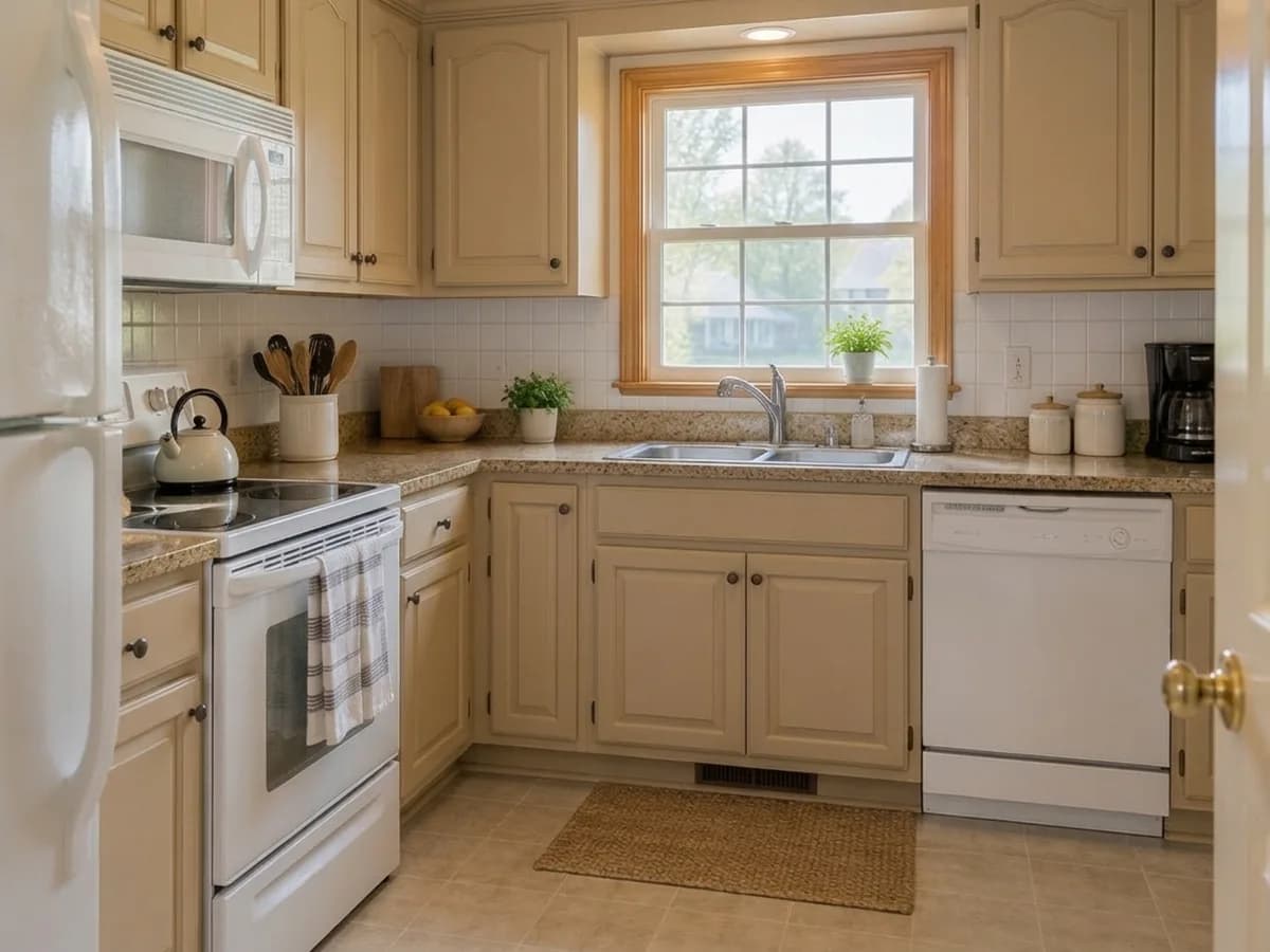 The same kitchen with the cabinet fronts in Warm beige