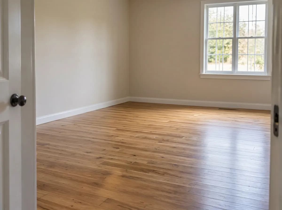 Empty the room — The furniture, rug, curtains and decor are gone too. A blank room for virtual staging or a renovation plan.