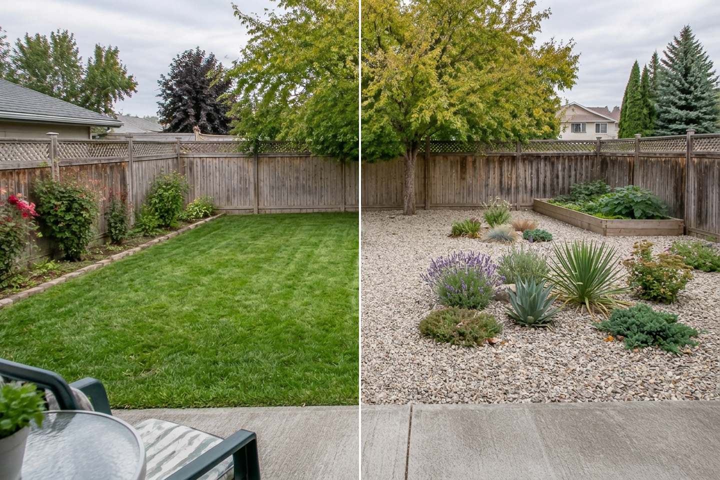 AI Lawn Replacement: Green Lawn or Xeriscape From a Yard Photo