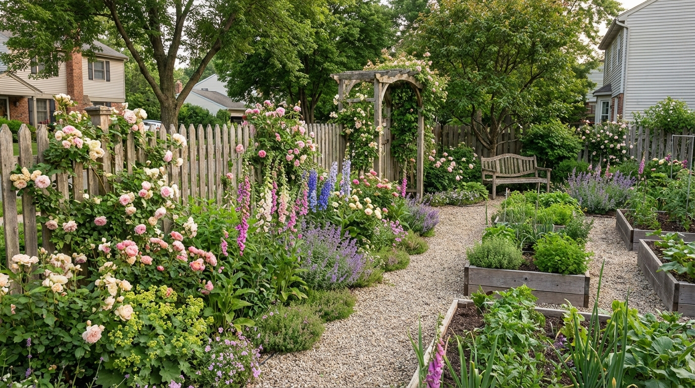 Country Rustic Garden style landscape design — example | GenRoom