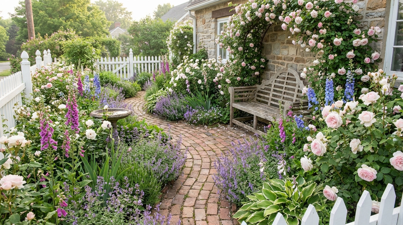 English Cottage Garden style landscape design — example | GenRoom