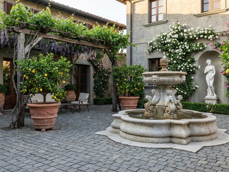 Italian Courtyard style landscape design — example | GenRoom