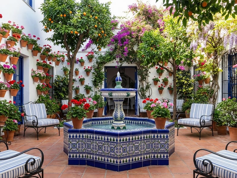 Spanish Courtyard style landscape design — example | GenRoom