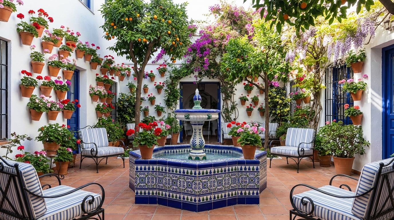 Spanish Courtyard style landscape design — example | GenRoom