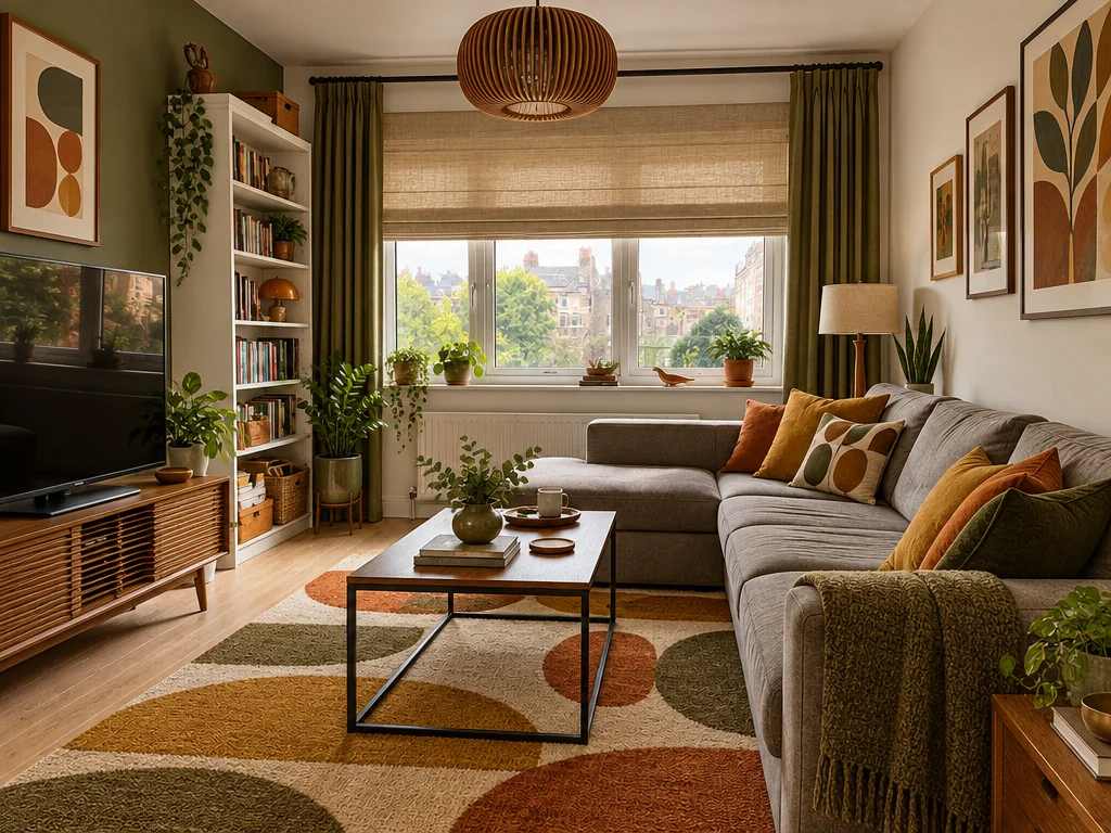 Mid-century modern living room design — the view the 3D scene starts from